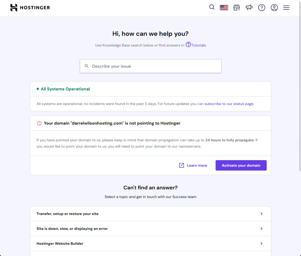 how can hostinger help page