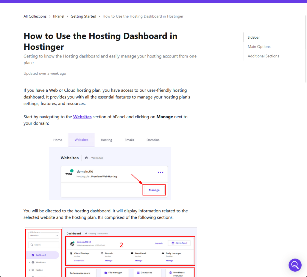 how to use the hosting dashboard in hostinger