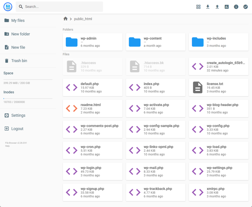 file manager for public html folder via hostinger panel