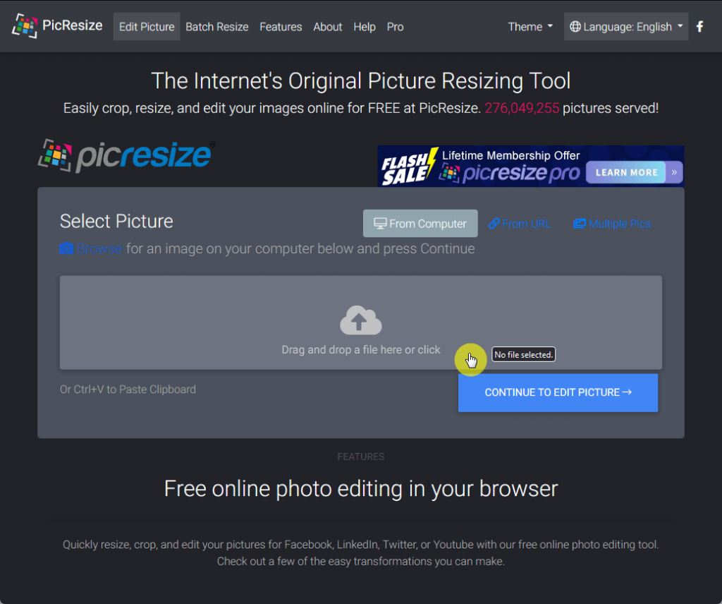drag and drop a file here or click on picresize