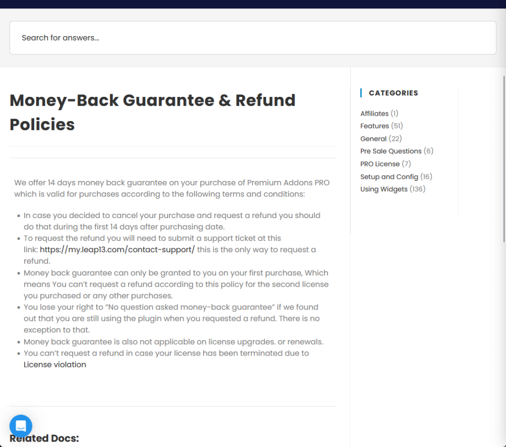 Money-Back Guarantee & Refund Policies for Premium Addons