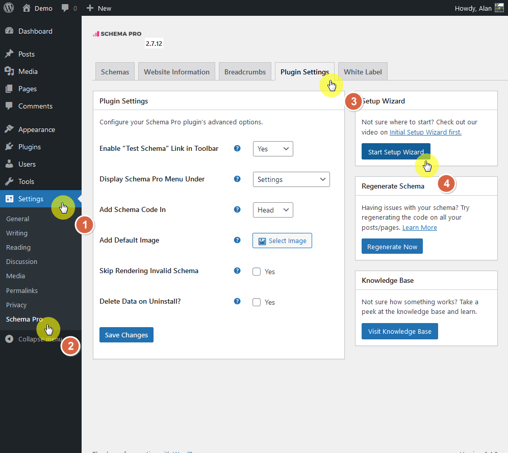 start setup wizard after installation and activation of schema pro