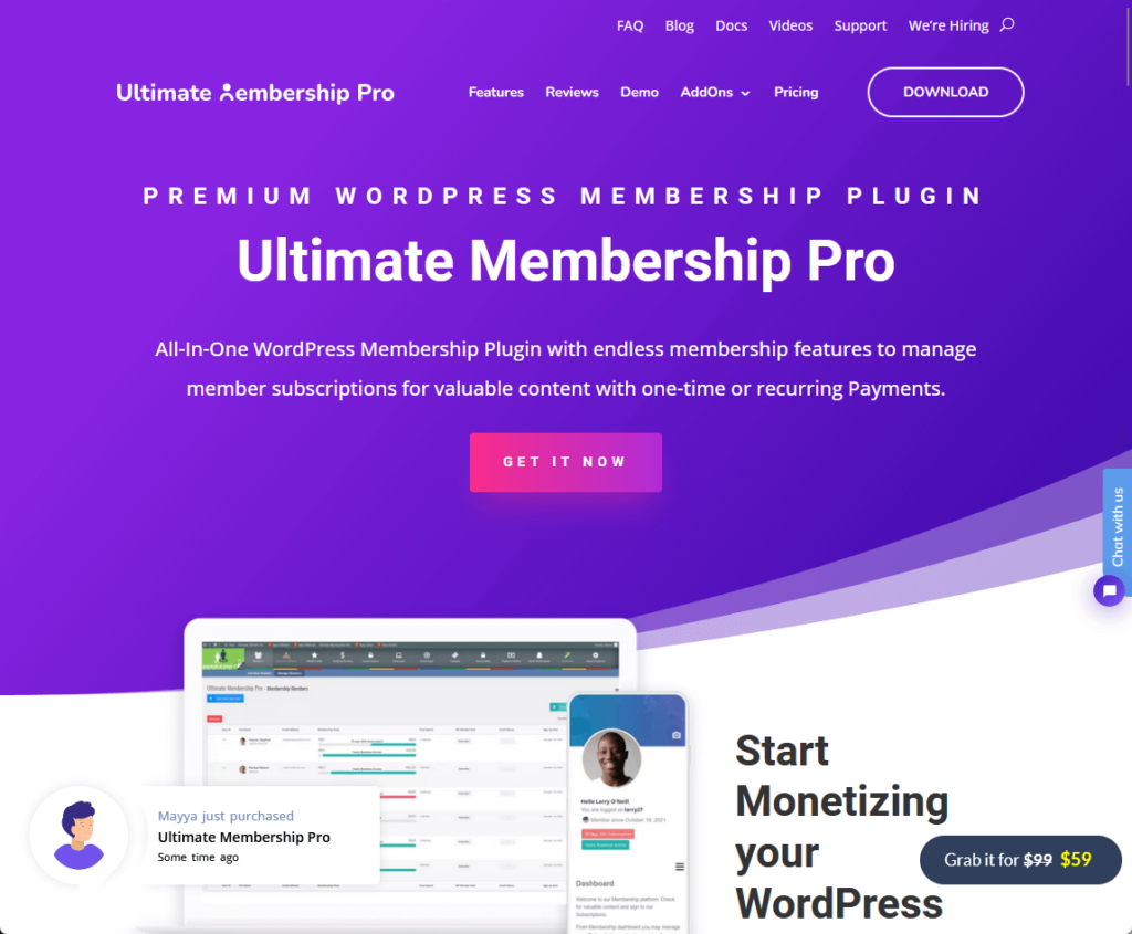 premium WordPress membership plugin: Ultimate Membership Pro