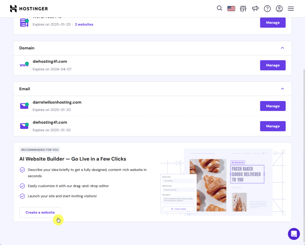 create a website using the ai website builder from hostinger