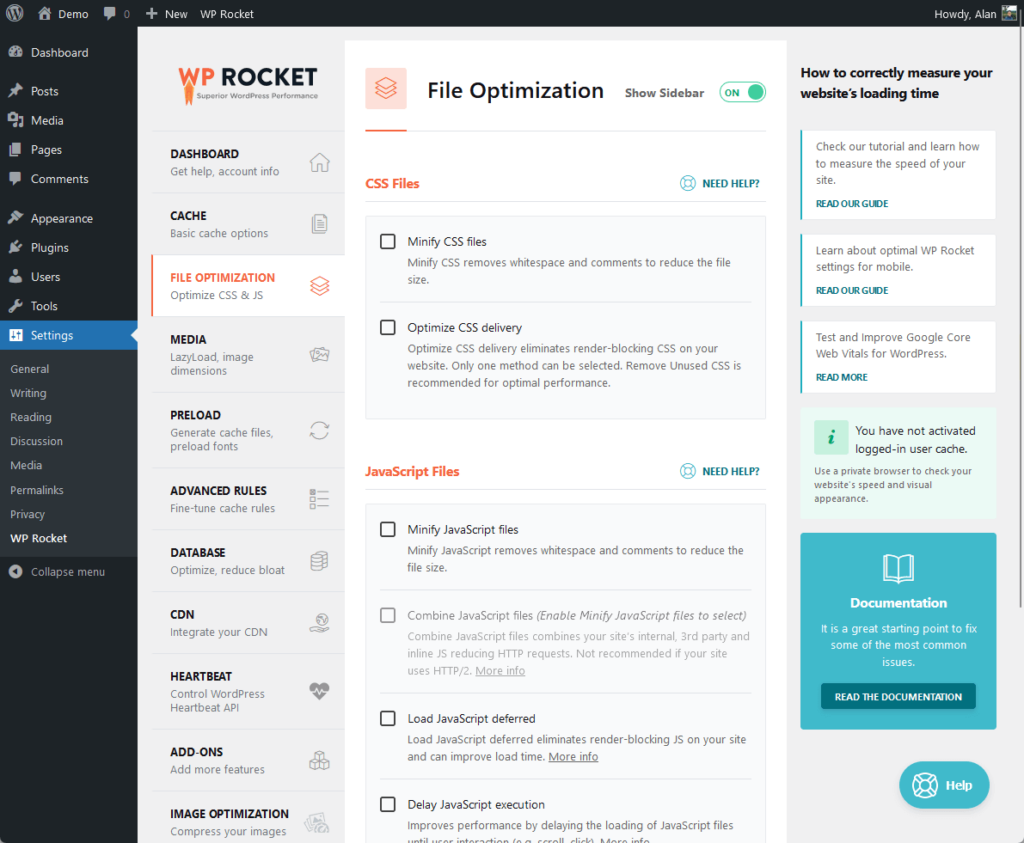 wp rocket file optimization