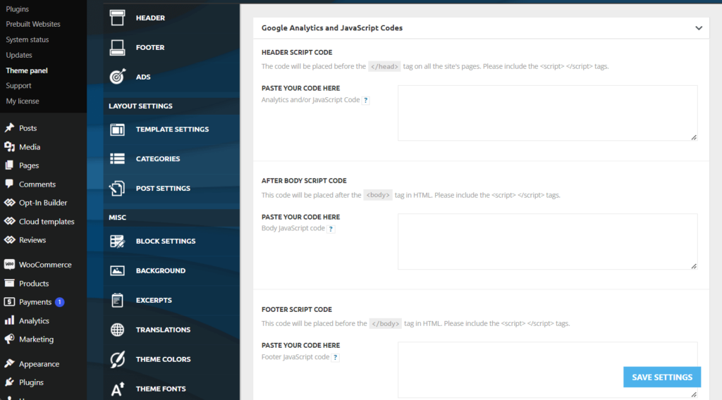 Google analytic settings