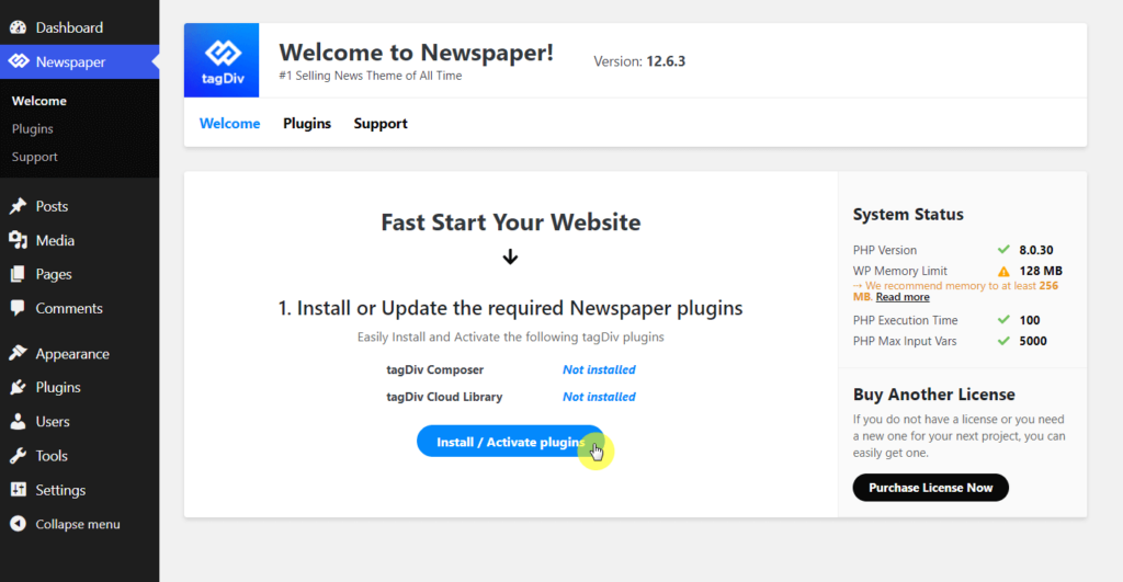 Install required Newspaper plugins