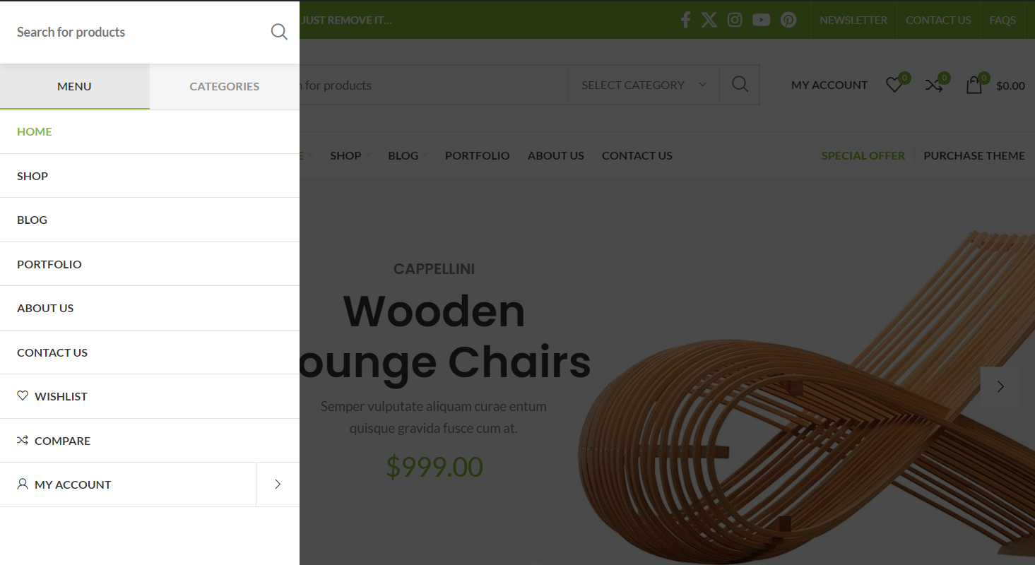 WoodMart mobile drilldown menu