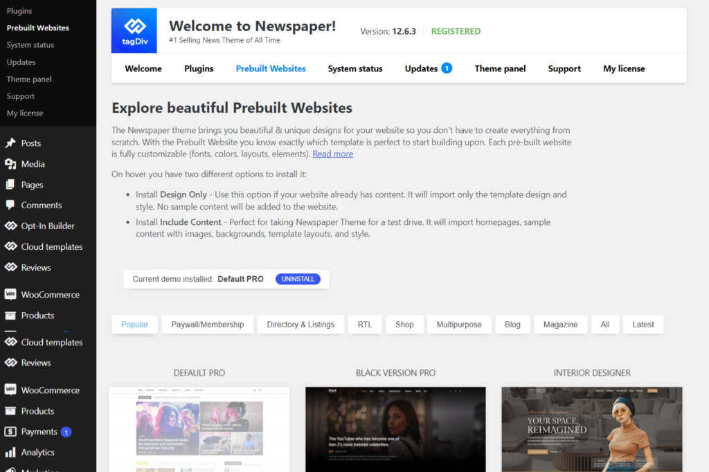 Newspaper prebuilt websites area