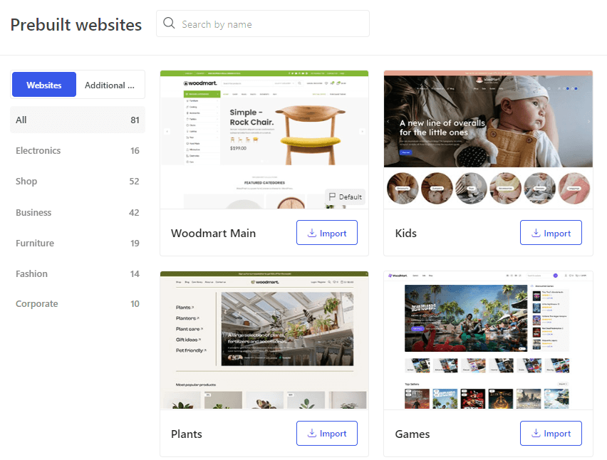 Prebuilt websites