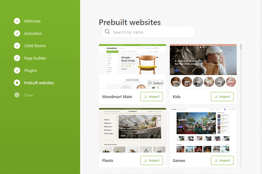Prebuilt websites