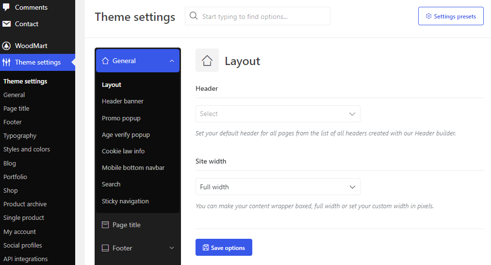 Theme settings