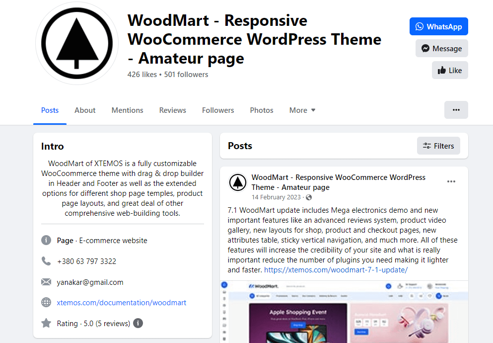 WoodMart Facebook page