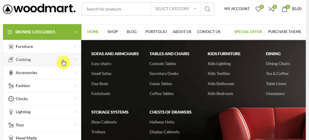 WoodMart built-in mega menu