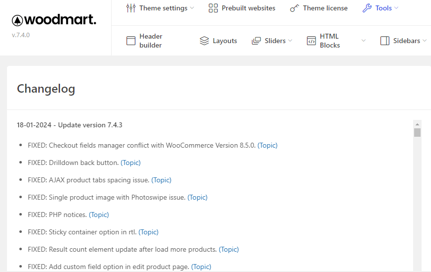 WoodMart changelogs