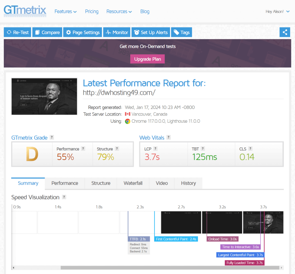 XStore GTmetrix report one