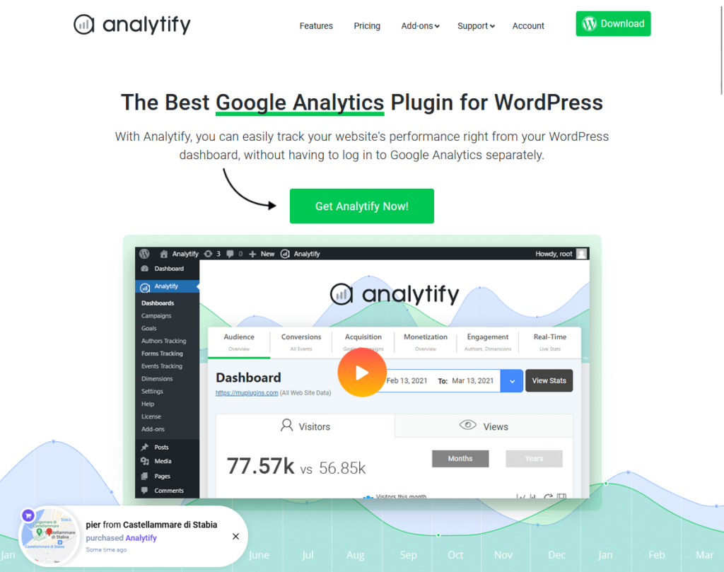 With Analytify, you can easily track your website's performance right from your WordPress dashboard, without having to log in to Google Analytics separately.