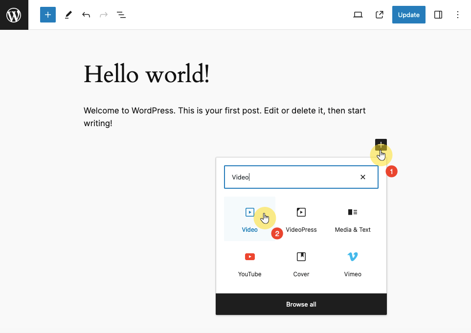 adding a video block to a new post