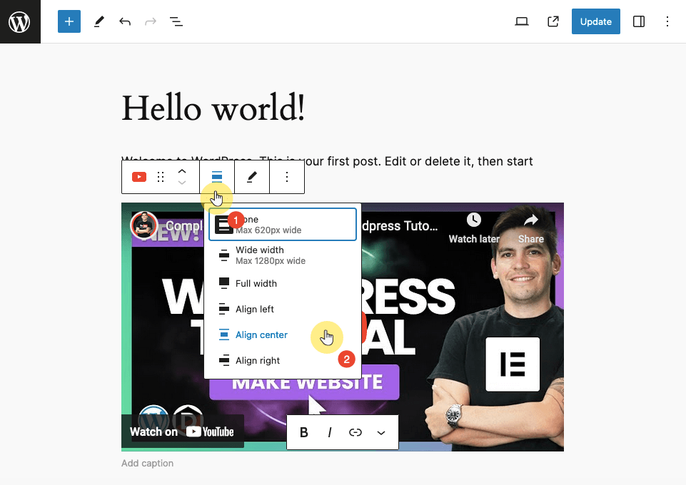 center align video option