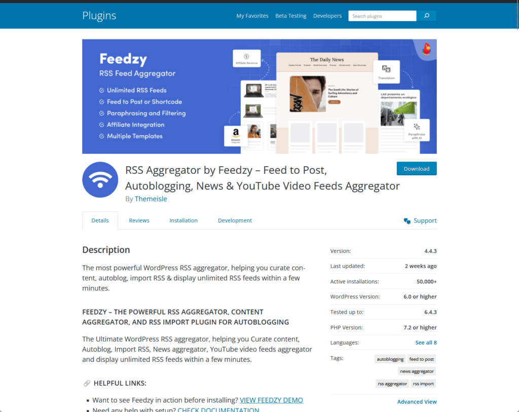 RSS Aggregator by Feedzy – Feed to Post, Autoblogging, News & YouTube Video Feeds Aggregator
