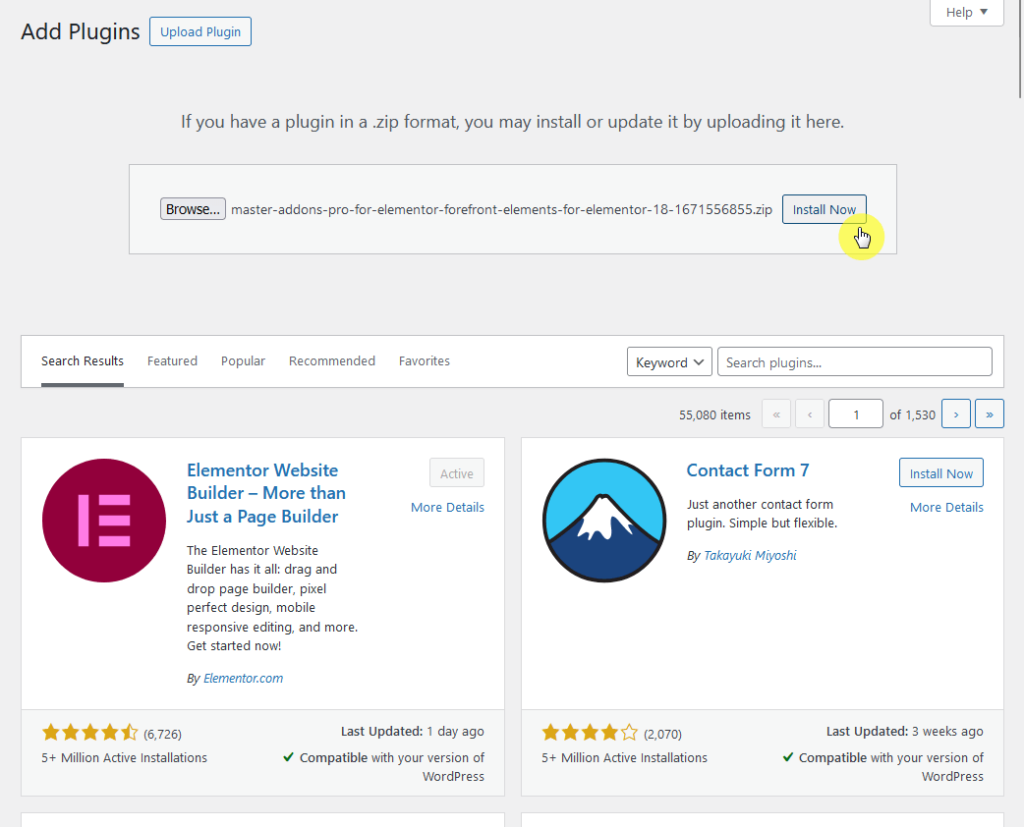 upload and install the pro version of the master addons plugin