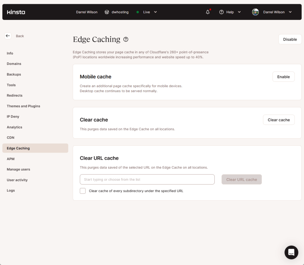 edge caching feature in kinsta