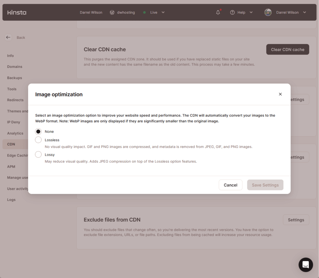 configure the image optimization tool inside kinsta
