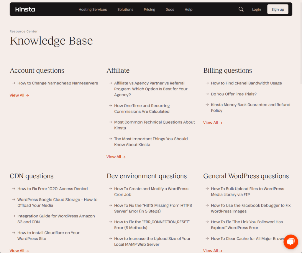 kinsta resource center: knowledge base
