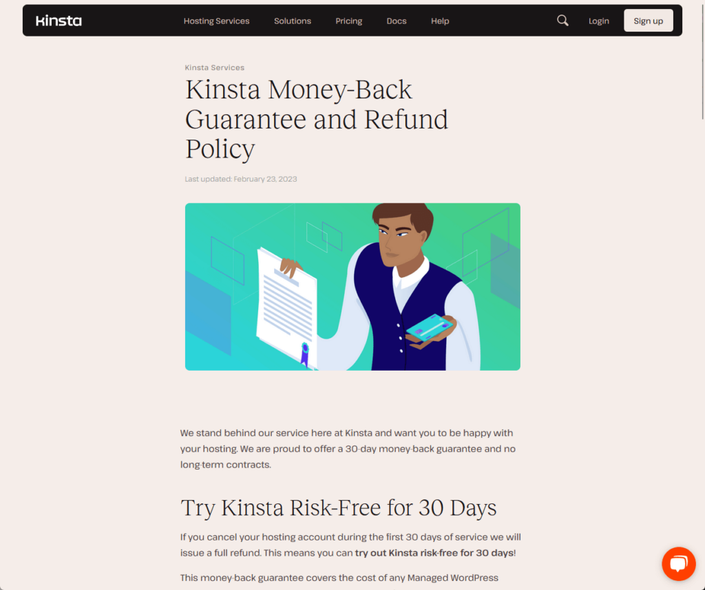 kinsta money-back guarantee and refund policy