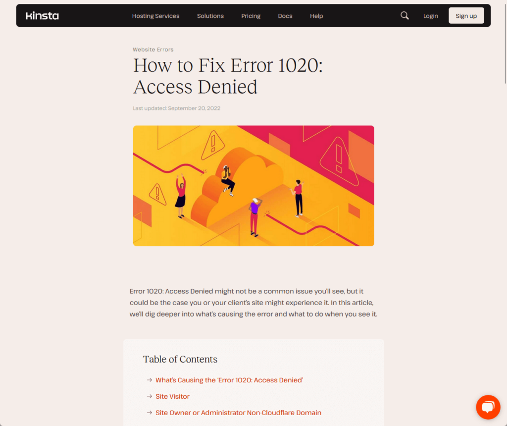 how to fix error 1020 from the kinsta knowledge base