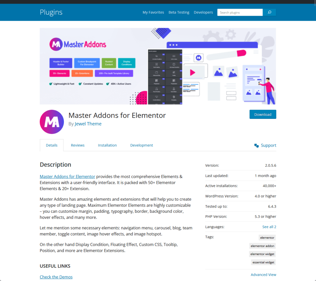 master addons for elementor by jewel theme