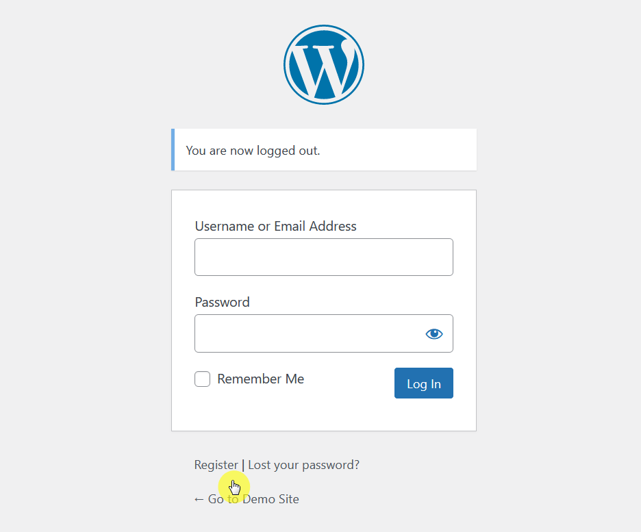 register box or button on the login page