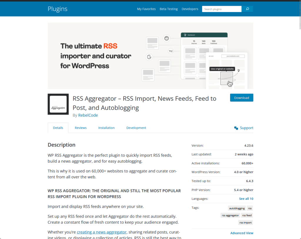 RSS Aggregator – RSS Import, News Feeds, Feed to Post, and Autoblogging