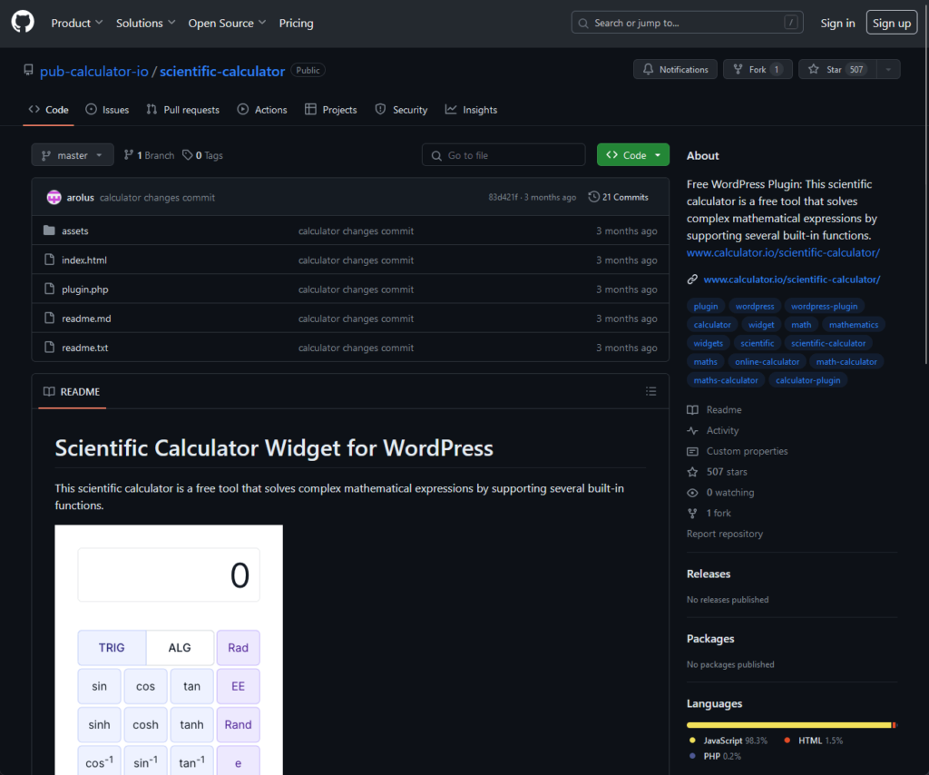 Scientific Calculator Widget for WordPress