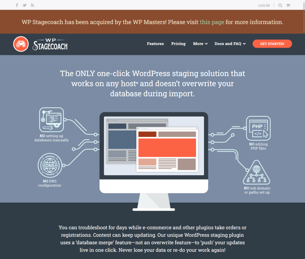 The ONLY one-click WordPress staging solution that works on any host and doesnβt overwrite your database during import