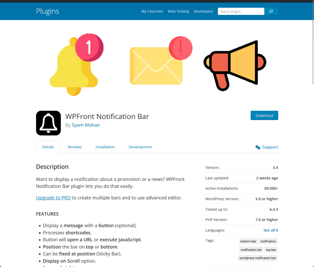 WPFront Notification Bar By Syam Mohan