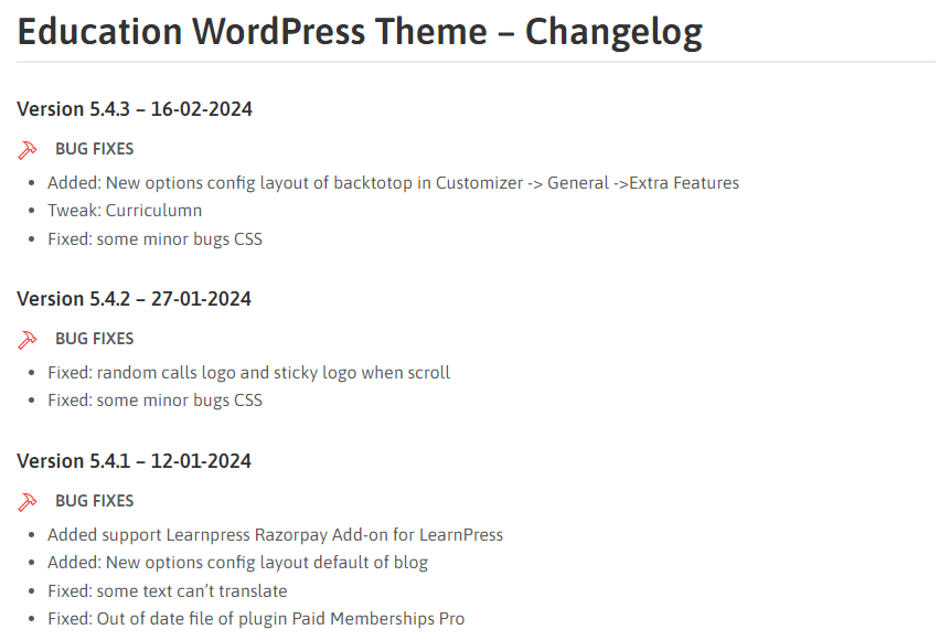 Eduma theme changelog