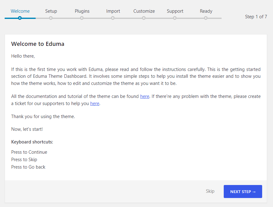 Eduma welcome page