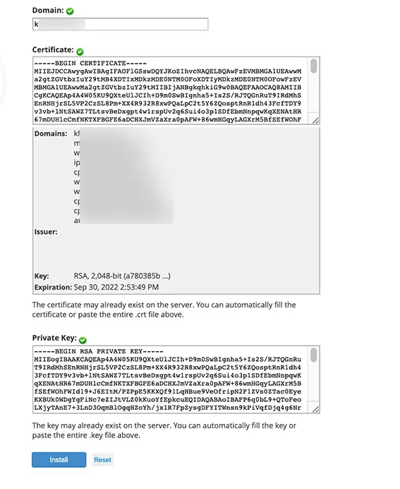 Install SSL certificate