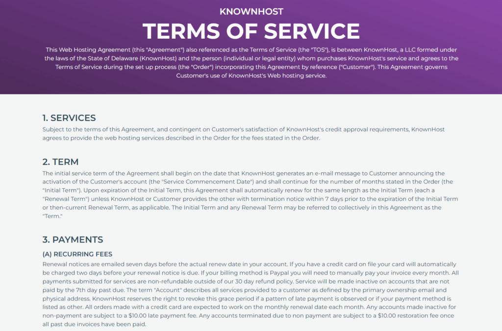 KnownHost terms of service