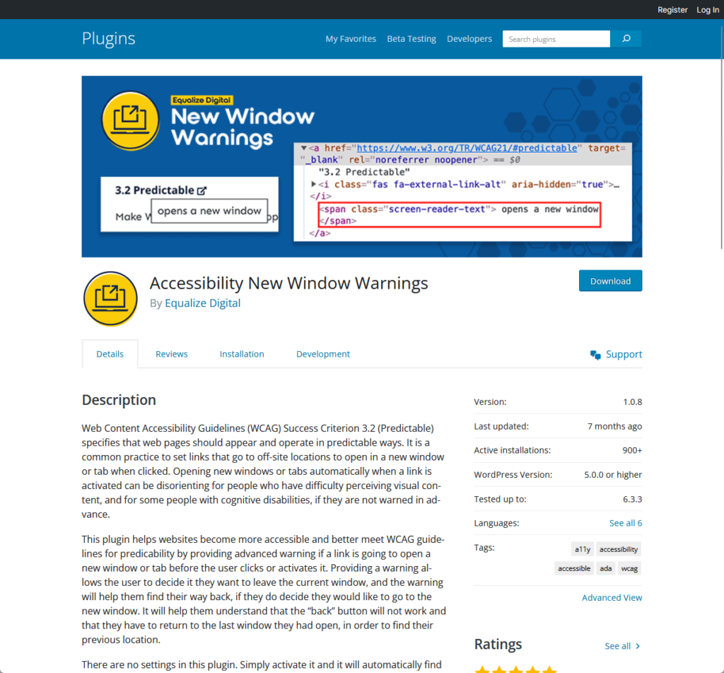 Accessibility New Window Warnings by Equalize Digital