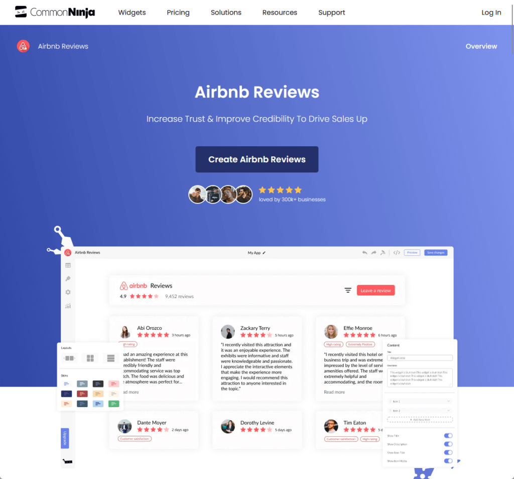 Airbnb Reviews Widget (Common Ninja): Increase Trust & Improve Credibility To Drive Sales Up