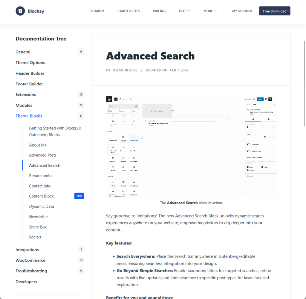 advanced search in theme blocks for blocksy