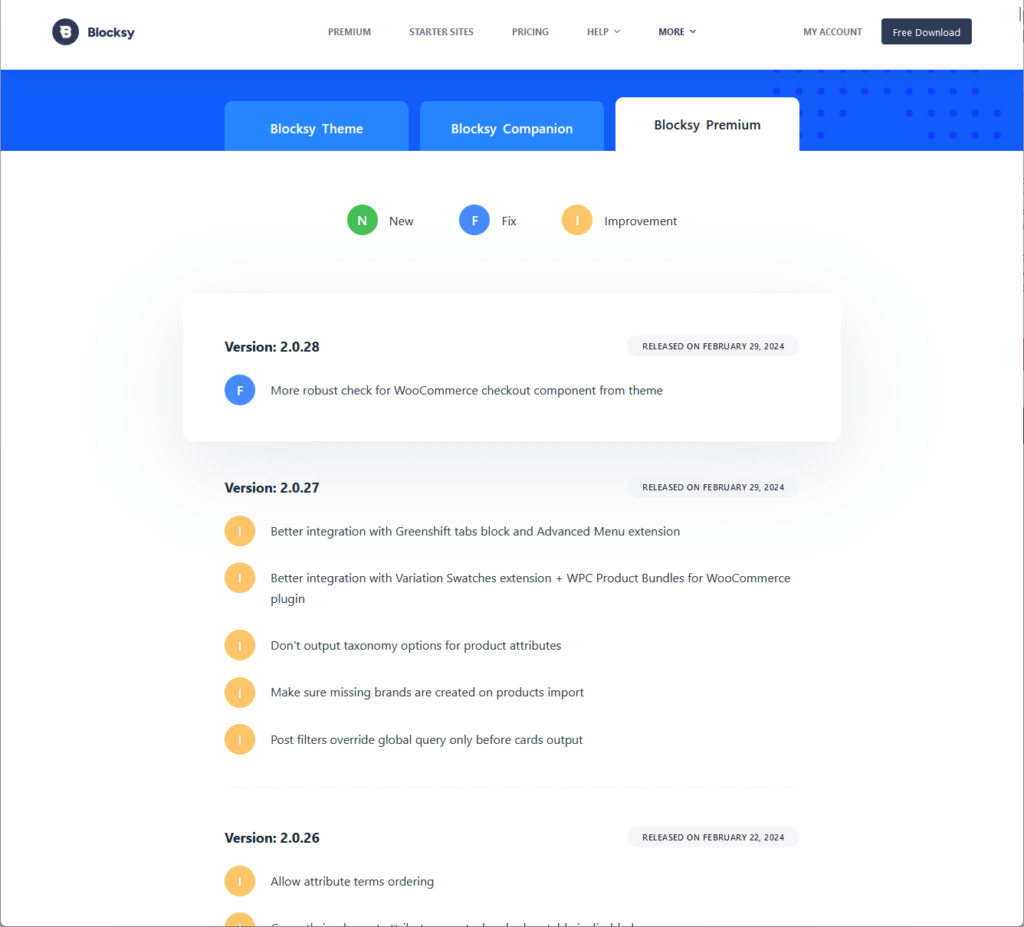 blocksy premium changelog february 2024