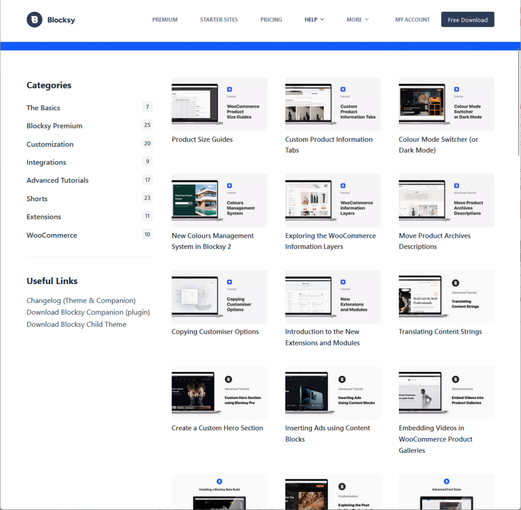 more than 80 video tutorials in blocksy