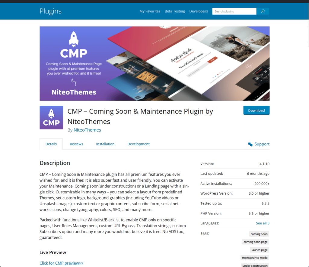 CMP – Coming Soon & Maintenance Plugin by NiteoThemes
