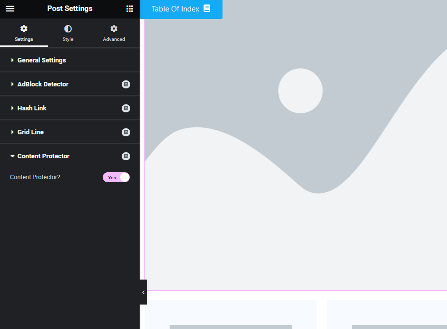 enable the content protector extension from element pack