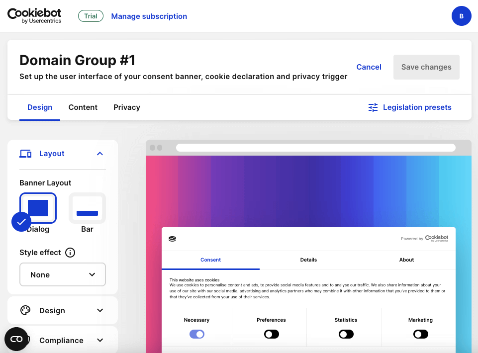 Domain Group #1 Layout design editor