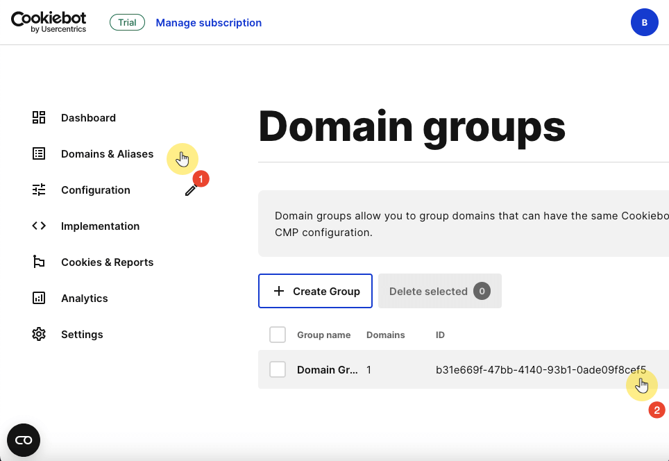 Domains & Aliases > Domain Groups