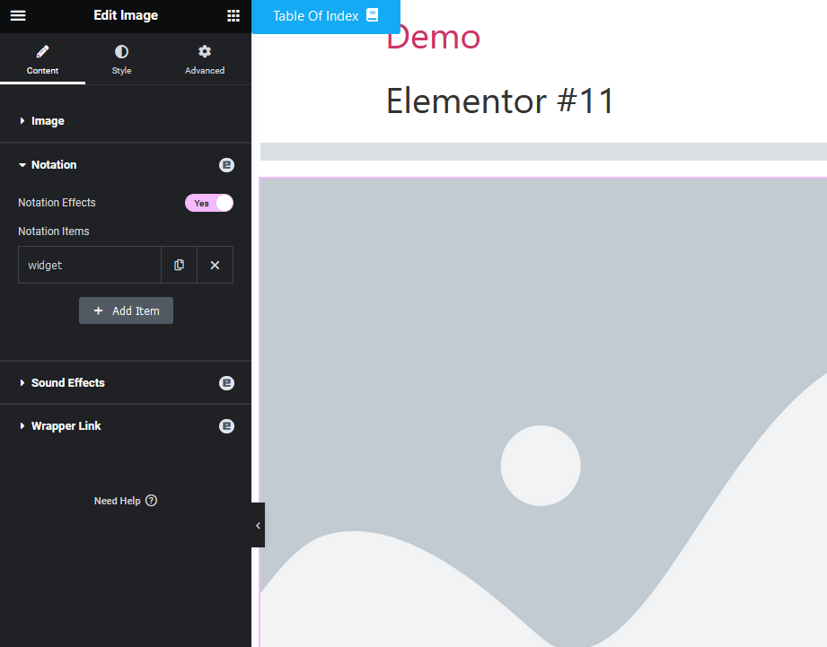 extension settings in the content tab in element pack